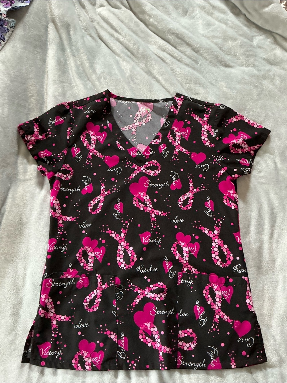Women’s Black & Hot Pink Awareness Print Scrub Top